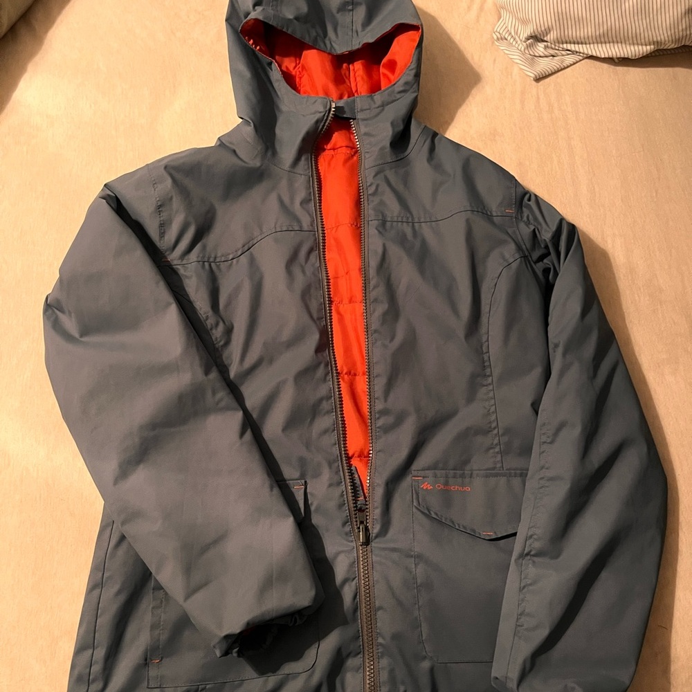 Quechua Gray and Orange Raincoat with Hood